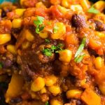 Slow cooker vegan chili recipe. Vegetables with spices cooked in a slow cooker. Very easy and healthy vegan recipe. #slowcooker #crockpot #chili #vegan #vegetarian #healthy #easy