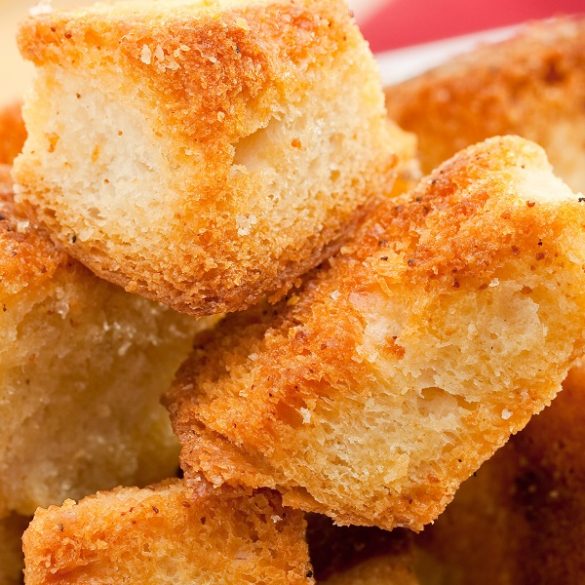 Air fryer sourdough croutons recipe. Super easy and tasty croutons fried in an air fryer. #airfryer #croutons #dinner #easy #yummy #delicious
