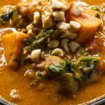 Slow cooker African chicken sweet potato stew recipe. Yummy stew with diced chicken, sweet potatoes and peanuts cooked in a slow cooker. #slowcooker #crockpot #dinner #stew #chicken