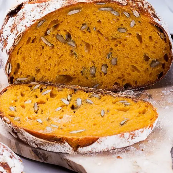 Air fryer pumpkin sourdough bread recipe. This pumpkin bread recipe is made with canned pumpkin, and sourdough starter. The result is a tender and moist bread that's perfect for Thanksgiving or any fall get-together. airfryer #pumpkin #bread #sourdough #desserts