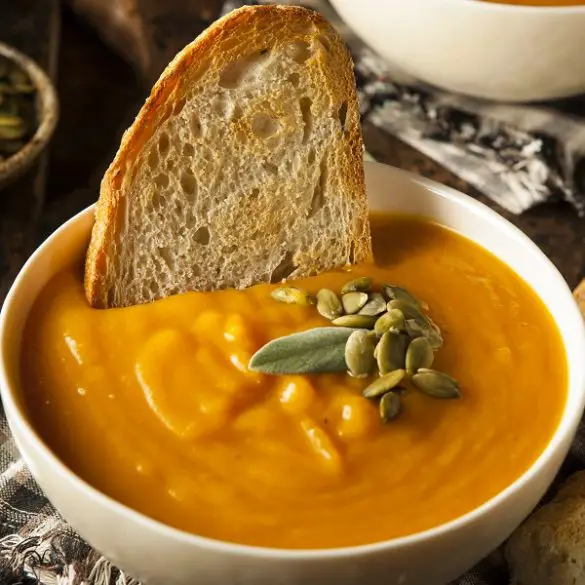 air-fryer-butternut-squash-soup-recipe Air fryer butternut squash soup recipe. This butternut squash soup is a perfect vegan soup for the fall season. With just four ingredients, this recipe is sure to please everyone in your family. #airfryer #soup #dinner #healthy #easy #vegetarian