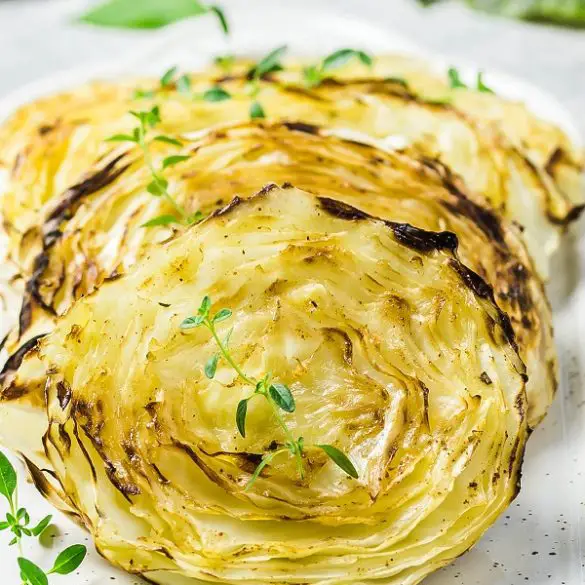 Air fryer cabbage steaks recipe. Cabbage steaks is a quick and flavorful dish. They're easy to make and provide a healthy alternative to breaded fried steaks. #airfryer #vegetarian #vegan #healthy #homemade