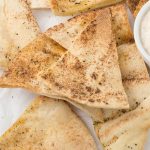 Air fryer herbed pita chips. Herbed pita chips are a perfect vegan side dish for any occasion! #airfryer #healthy #snacks #appetizers #pita #chips #vegetarian #vegan #homemade