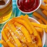 Air fryer polenta chips recipe. Whether you're looking for a gluten-free, low-calorie option or something to satisfy your chips and dip cravings, these Polenta Chips do the trick. #airfryer #appetizers #chips #polenta #party #healthy #vegetarian #vegan