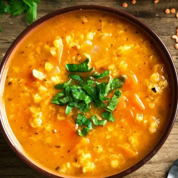 instant-pot-red-lentil-soup-recipe Instant pot red lentil soup recipe. Healthy and hearty, this vegan red lentil soup from the pressure cooker is ready in under 30 minutes. #pressurecooker #instantpot #healthy #vegan #vegetarian #homemade #dinner