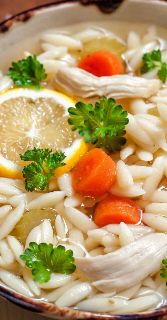 Slow Cooker Lemon Chicken Orzo Soup - MY EDIBLE FOOD