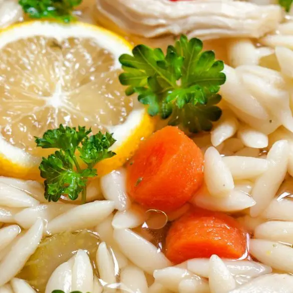 slow-cooker-lemon-chicken-orzo-soup Slow cooker lemon chicken orzo soup. This delicious lemon chicken orzo soup is a hearty, flavorful meal for a cold day. #slowcooker #crockpot #soups #chicken #homemade #healthy