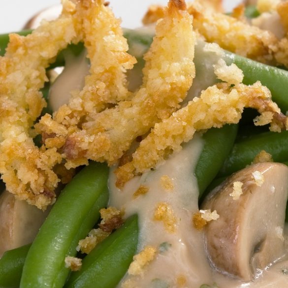 Slow cooker green bean casserole recipe. How to make the ultimate green bean casserole recipe in the slow cooker. Simple, delicious, and crowd-pleasing. #slowcooker #crockpot #casserole #vegetarian #healthy #easy #homemade