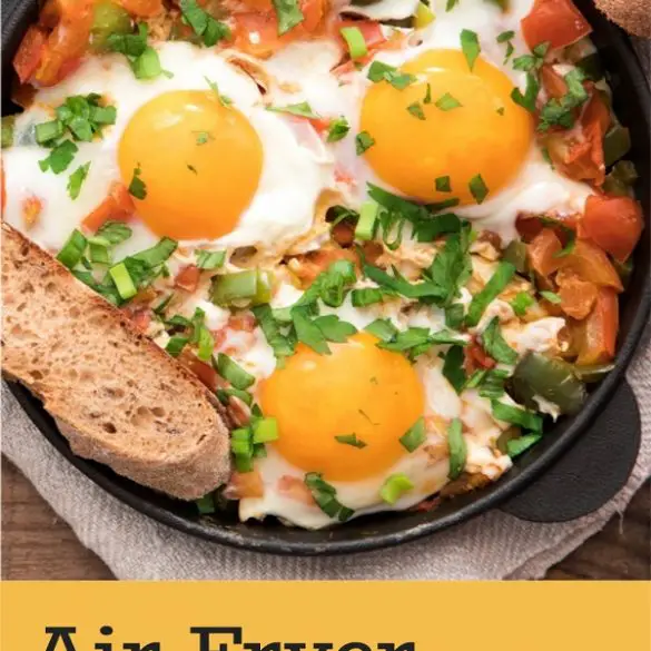 air-fryer-shakshuka-recipe Air fryer shakshuka recipe. Shakshuka is a traditional Israeli dish made with eggs, tomatoes, and peppers. #airfryer #breakfast #recipes #shakshuka #eggs #homemade